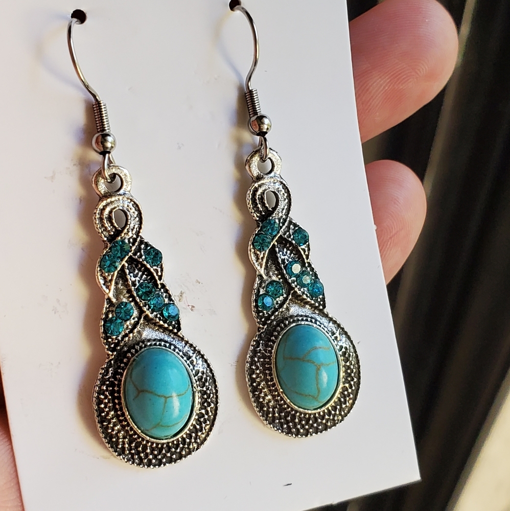Antiqued silver and turquoise bohemian earrings